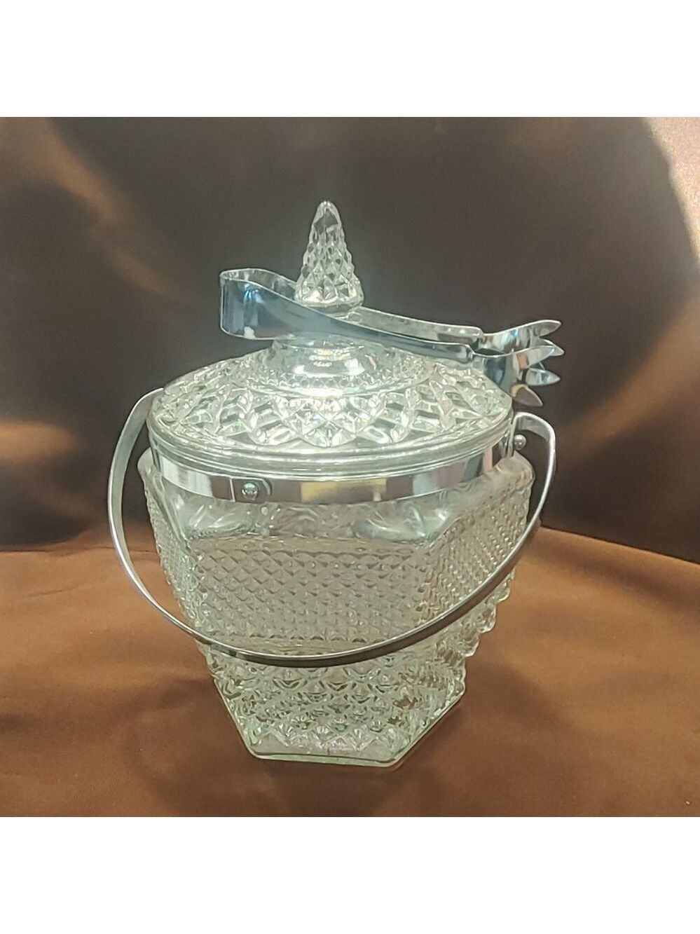 Vintage 1960s Anchor Hocking “Wexford” Pressed Glass Cookie Jar / Ice Bucket